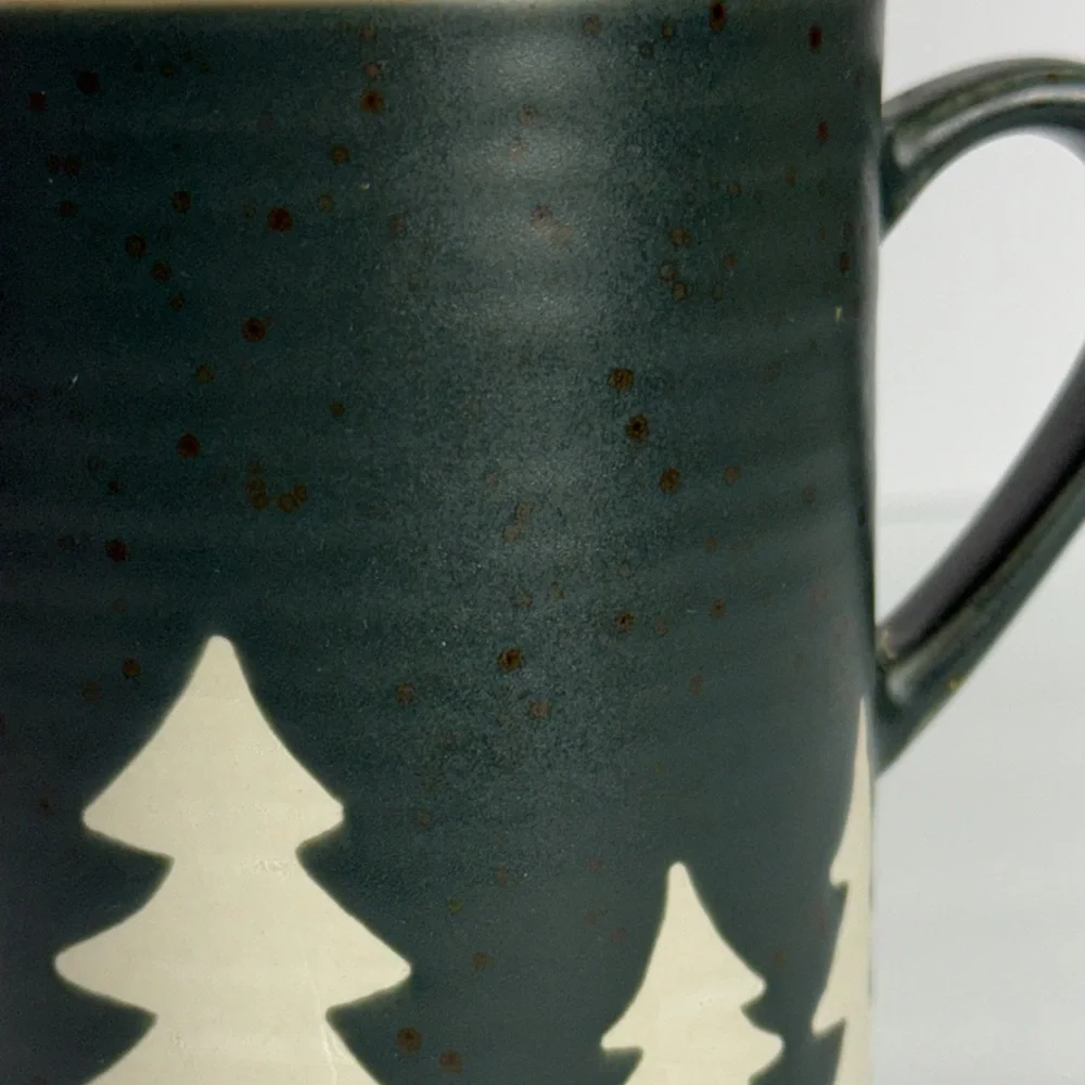Crate & Barrel Green Trees Stoneware Mug